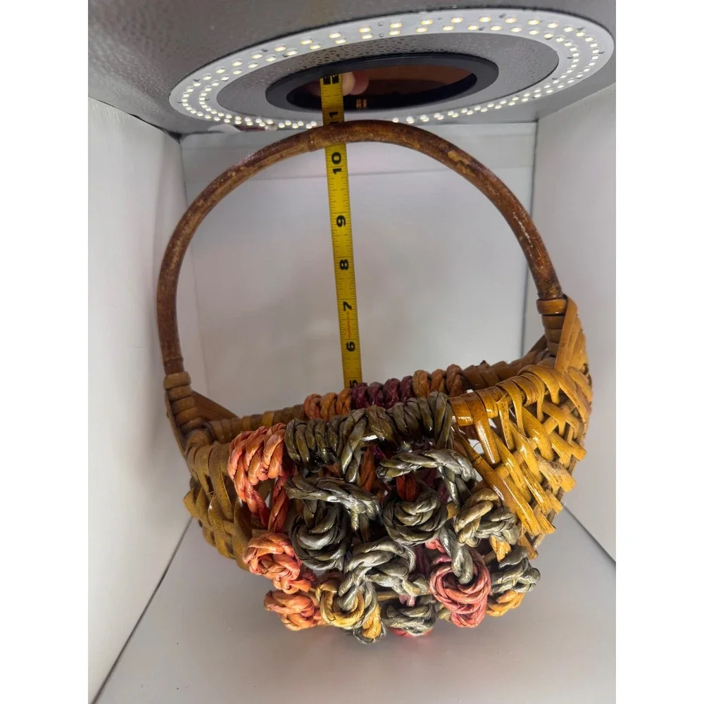 Vintage Woven Wicker‎ Basket Handcrafted Boat Shaper Knots wall decor planter
